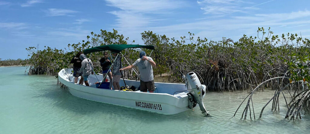 students on boat